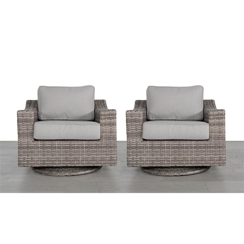 Home Square Swivel Club Patio Chairs in Brown/Gray (Set of 2)