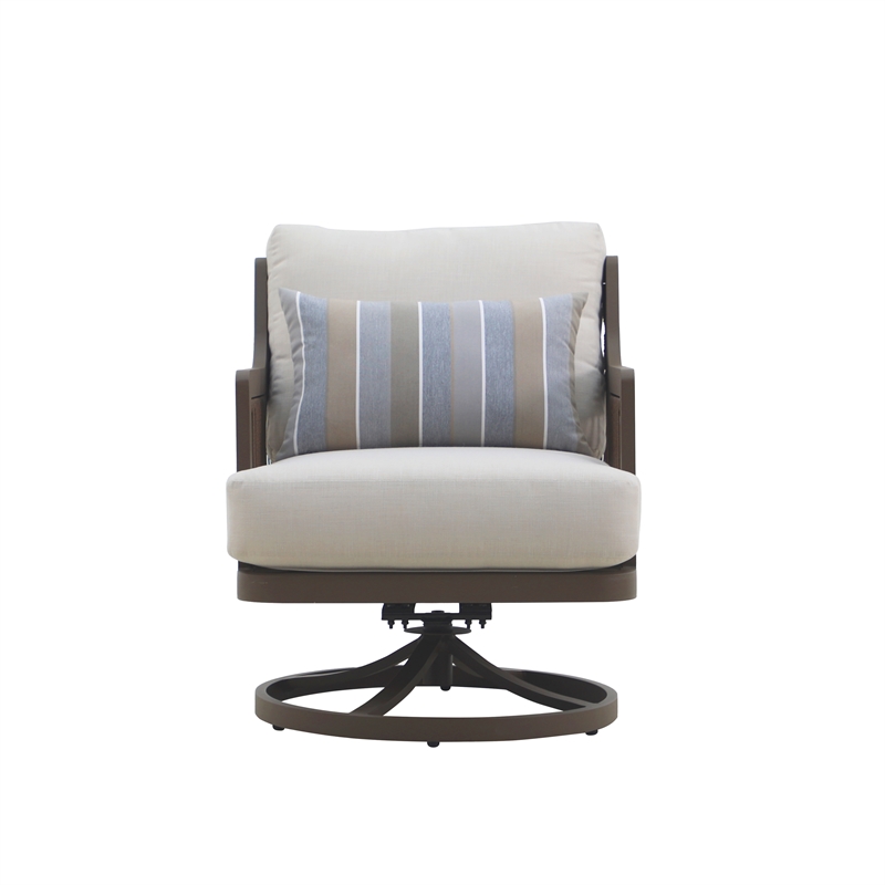 Home Square Aluminum/Wicker Patio Swivel Chair in Gray (Set of 2)