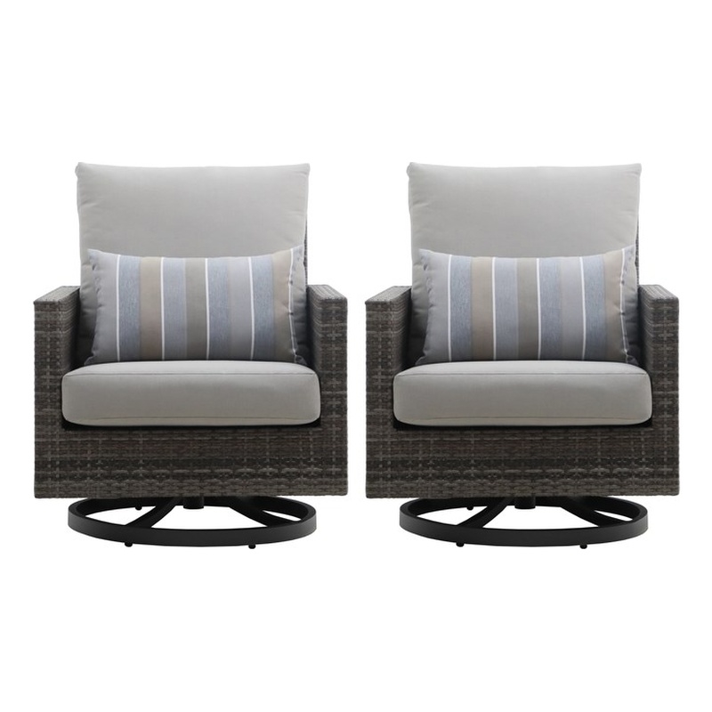 Home Square Bungalow Metal/Wicker Patio Swivel Club Chair in Gray (Set of 2)