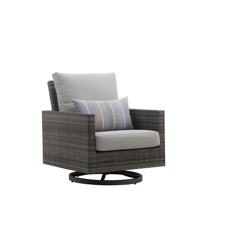 Home Square Bungalow Metal/Wicker Patio Swivel Club Chair in Gray (Set of 2)