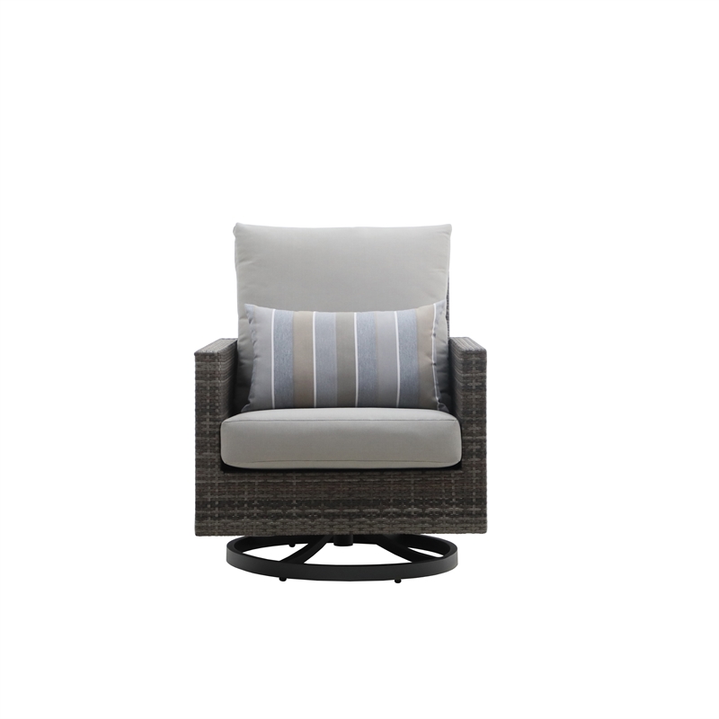 Home Square Bungalow Metal/Wicker Patio Swivel Club Chair in Gray (Set of 2)