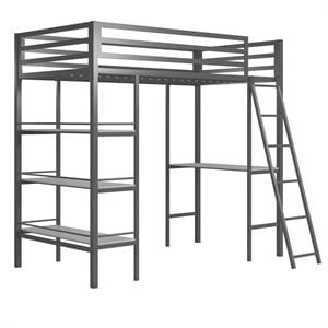 Little Seeds Nova Metal Twin Loft Bed with Shelves in Gunmetal Gray