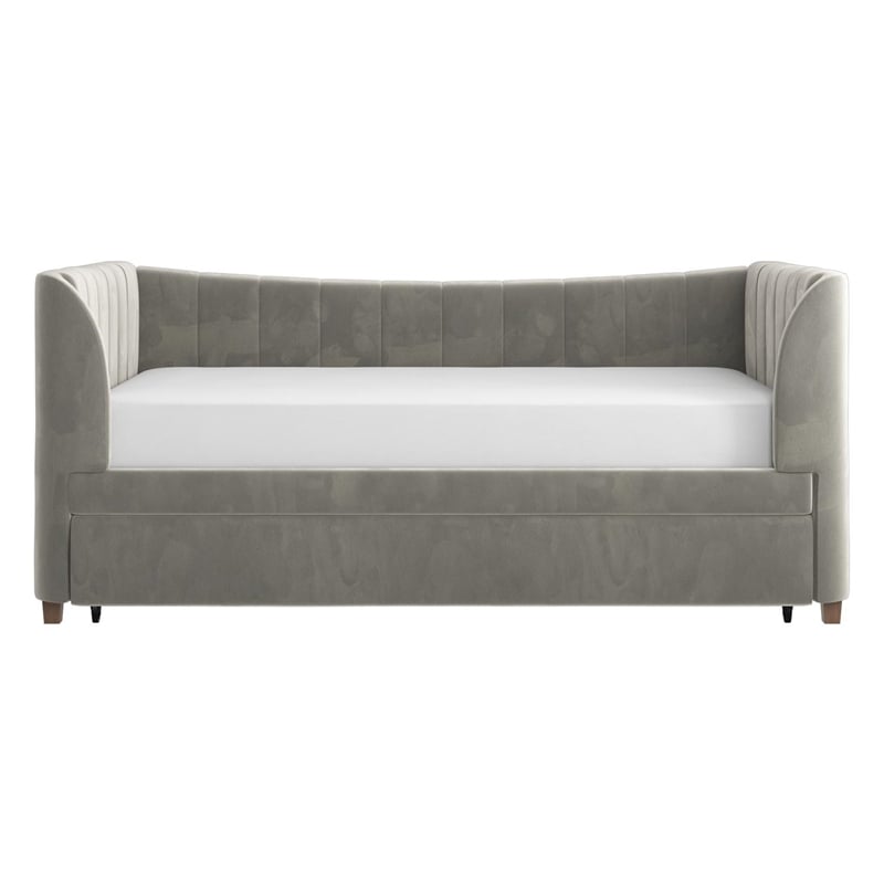Little Seeds Valentina Upholstered Twin Daybed with Trundle in Gray Velvet