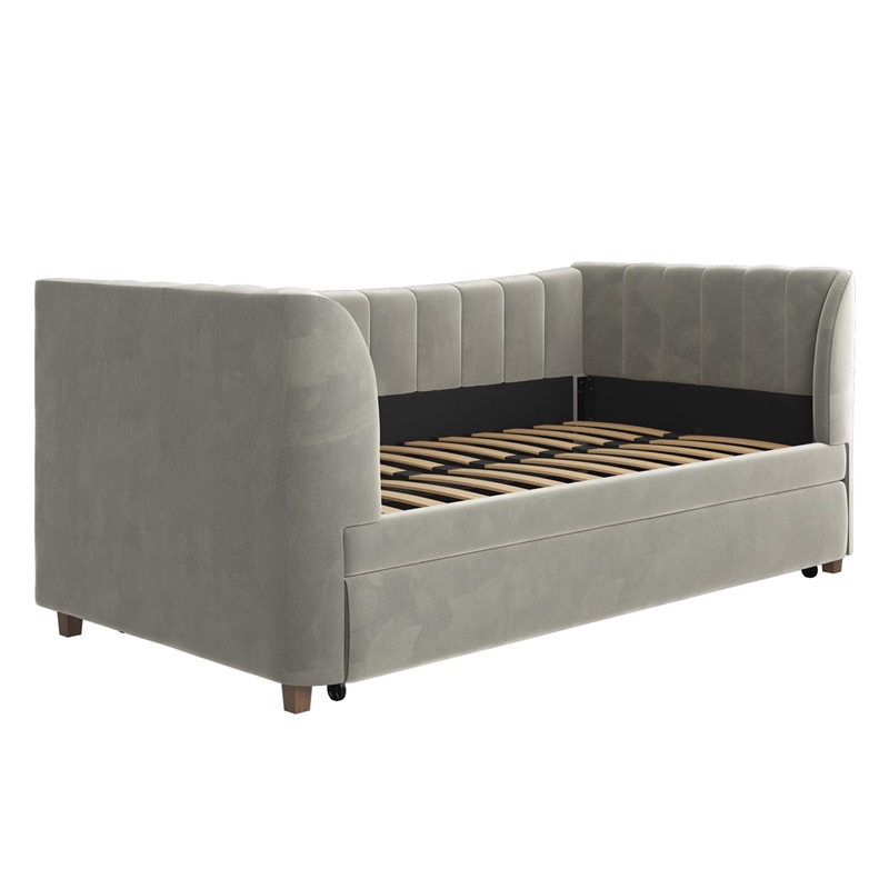 Little Seeds Valentina Upholstered Twin Daybed with Trundle in Gray Velvet