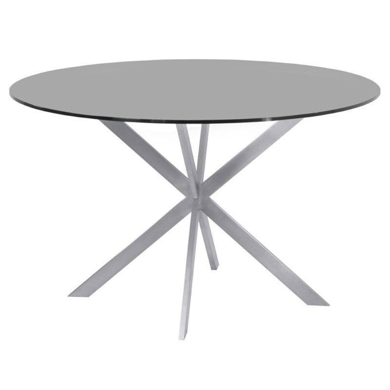 Maklaine 48 Round Glass Top Dining Table In Gray Maklaine 48 Round Glass Top Dining Table In Gray