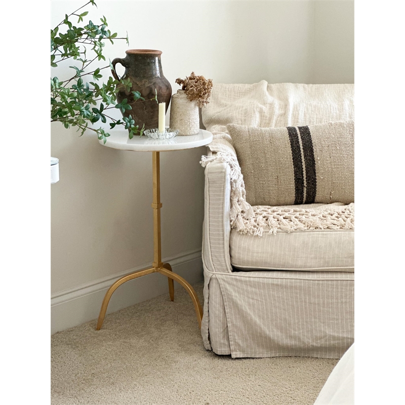 Maklaine Marble Accent Table in White and Gold