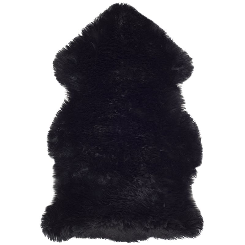 Maklaine 2' X 3' Natural Sheep Skin Rug in Midnight Black