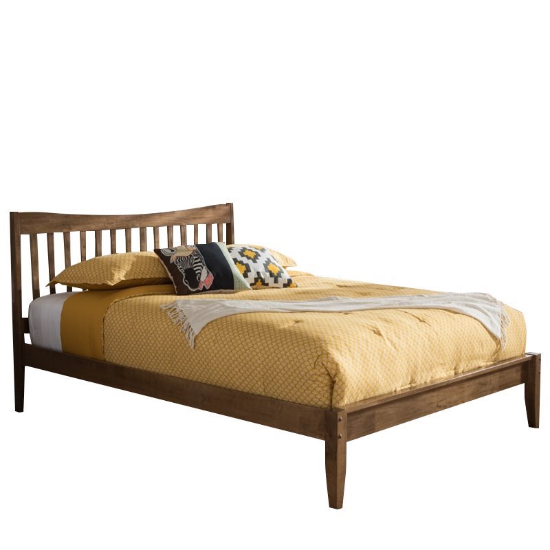 Maklaine Rubberwood Walnut Brown Platform Bed Rectangular Tapered Legs Queen 40.95