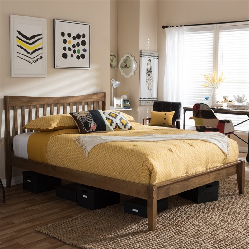 Maklaine Rubberwood Walnut Brown Platform Bed Rectangular Tapered Legs Queen 40.95