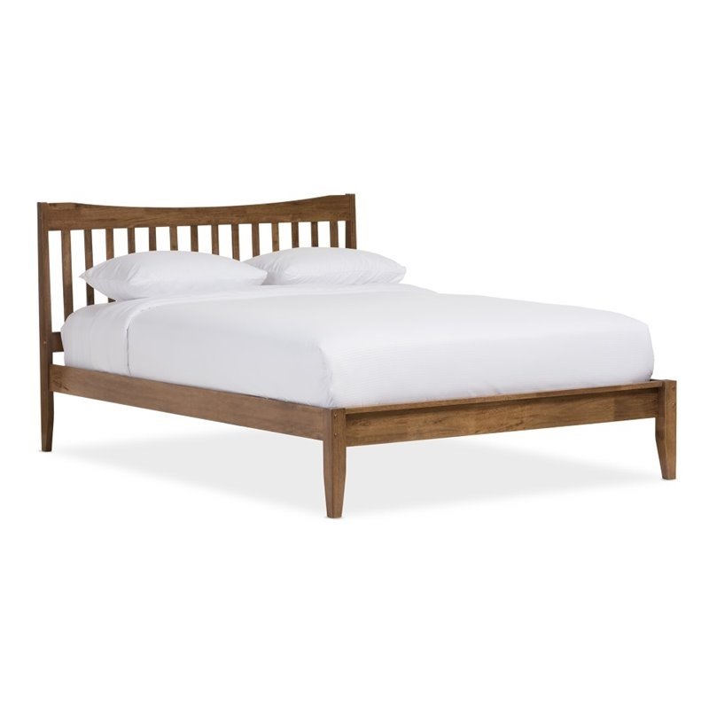 Maklaine Rubberwood Walnut Brown Platform Bed Rectangular Tapered Legs Queen 40.95