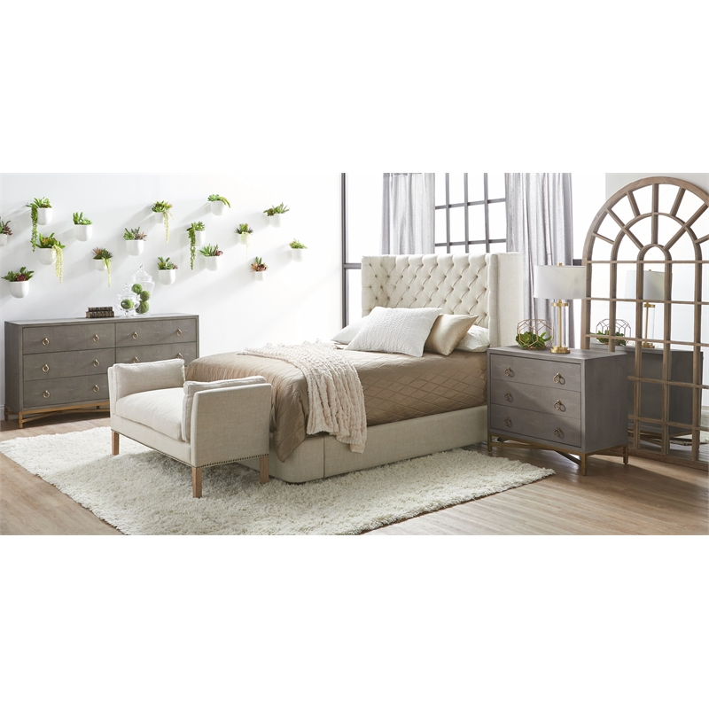 Maklaine Faux Shagreen Gray Nightstand Rectangular 35