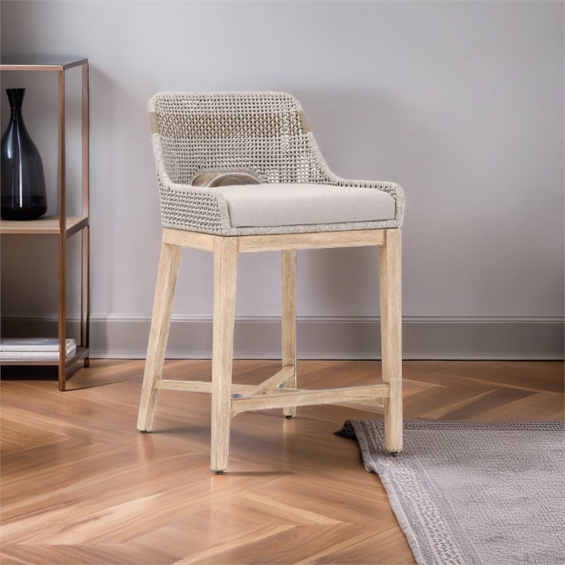 Maklaine Fabric Bar Stool Chair in Gray With Semi-circle Seat & Footrest