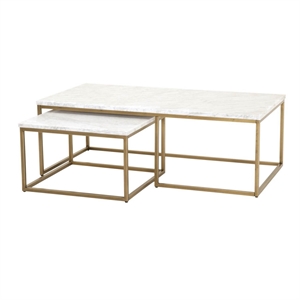 Maklaine 2 Piece Marble Top Nesting Coffee Table in White and Gold