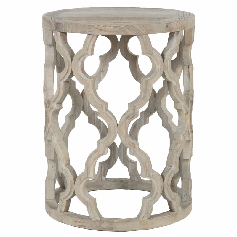 Maklaine Reclaimed Elm Smoke Gray End Table Square Intricate Carve Design 18