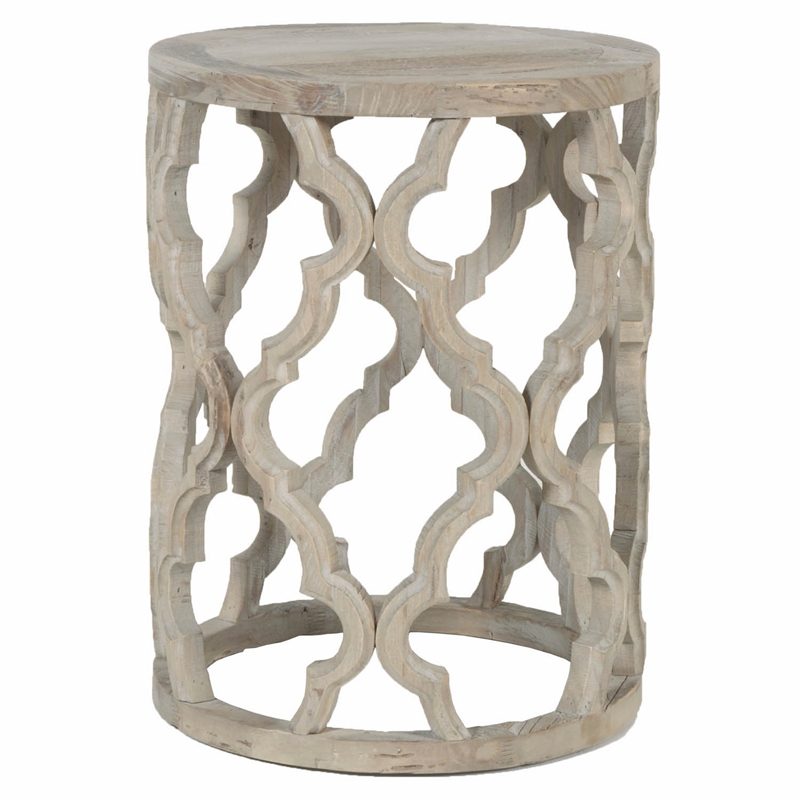 Maklaine Reclaimed Elm Smoke Gray End Table Square Intricate Carve Design 18