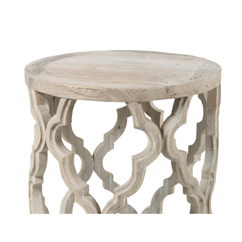 Maklaine Reclaimed Elm Smoke Gray End Table Square Intricate Carve Design 18