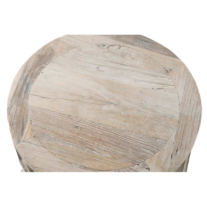 Maklaine Reclaimed Elm Smoke Gray End Table Square Intricate Carve Design 18
