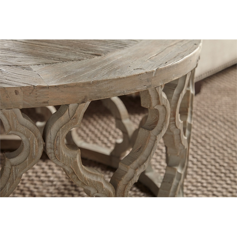 Maklaine Reclaimed Elm Smoke Gray End Table Square Intricate Carve Design 18