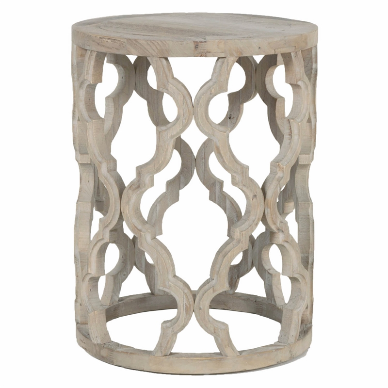 Maklaine Reclaimed Elm Smoke Gray End Table Square Intricate Carve Design 18