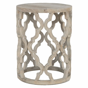 Maklaine Reclaimed Elm Smoke Gray End Table Square Intricate Carve Design 18&quot Assembled
