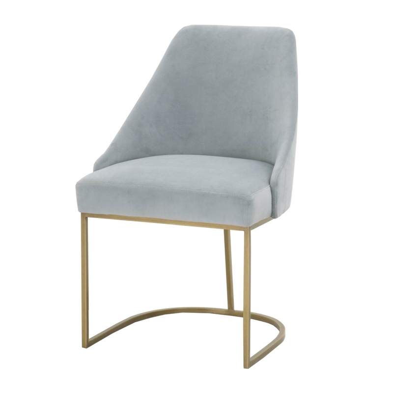 Maklaine Velvet Dining Side Chair in Gray and Brushed Gold (Set of 2)