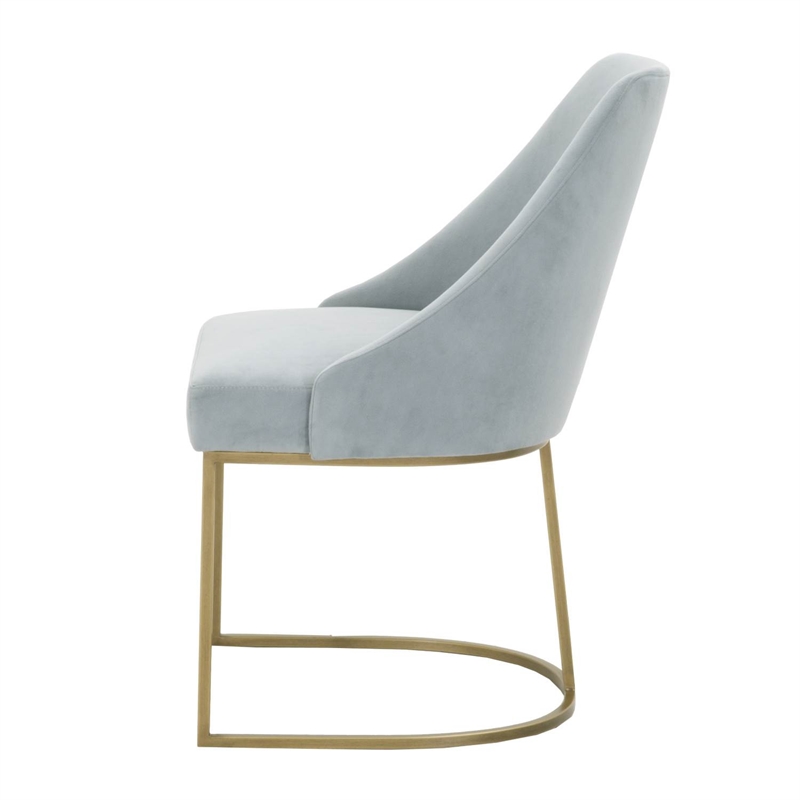 Maklaine Velvet Dining Side Chair in Gray and Brushed Gold (Set of 2)
