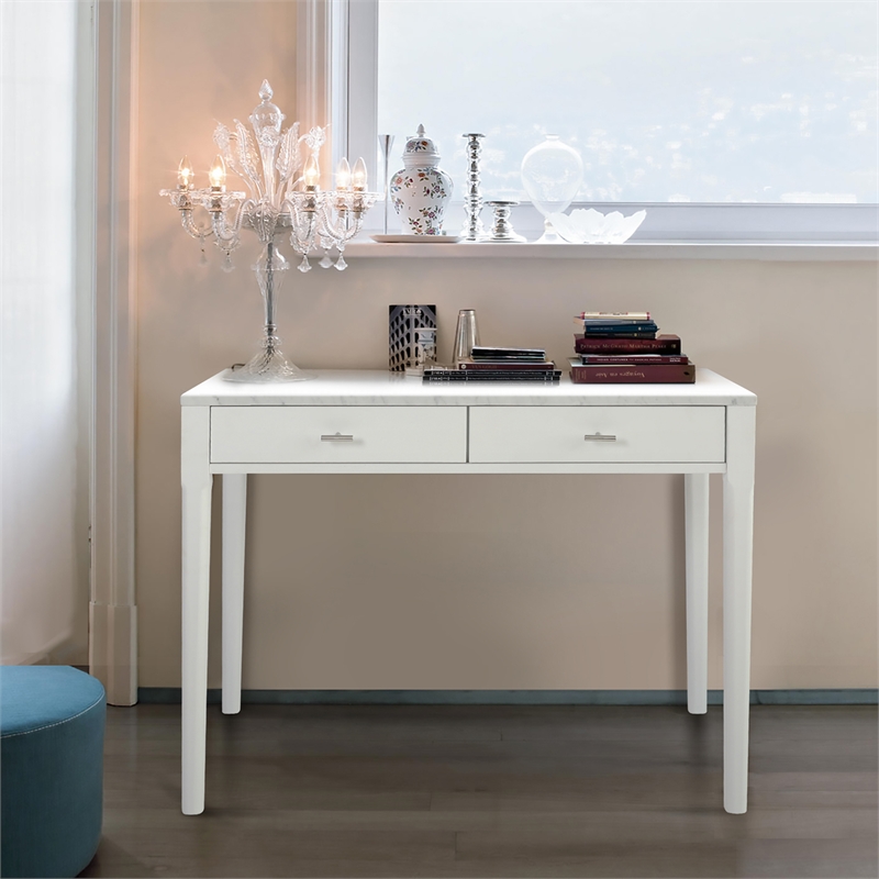 Maklaine Italian Marble White Console Table Rectangular Minimal Assembly 36