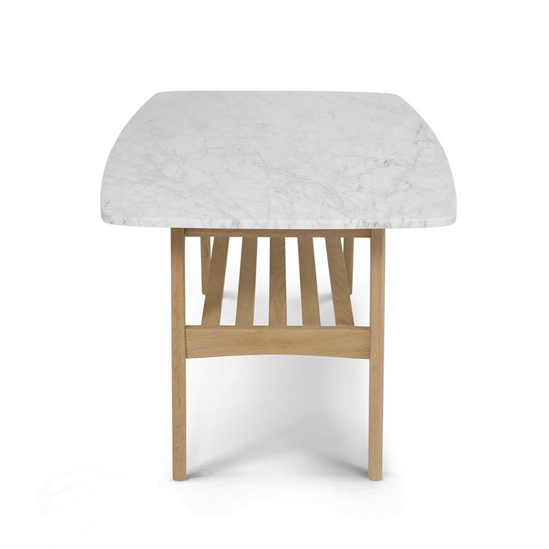 Maklaine Italian Carrara Marble White and Oak Coffee Table Rectangular Minimal Assembly Required