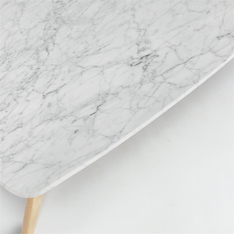 Maklaine Italian Carrara Marble White and Oak Coffee Table Rectangular Minimal Assembly Required