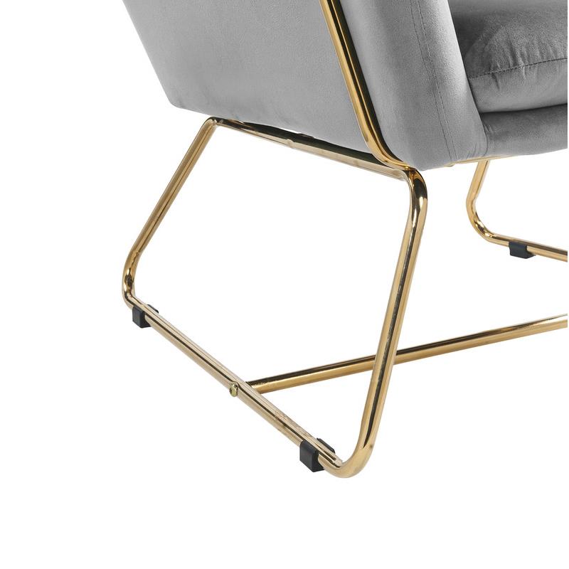 Maklaine Velvet Accent Arm Chair with Metal Base in Gray