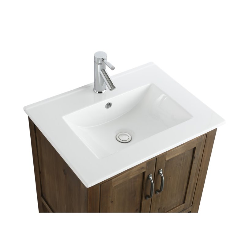 Maklaine Reclaimed Wood Walnut Single Sink Vanity Rectangular Soft Close Doors 24