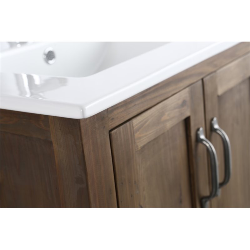 Maklaine Reclaimed Wood Walnut Single Sink Vanity Rectangular Soft Close Doors 24