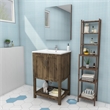 Maklaine Reclaimed Wood Walnut Single Sink Vanity Rectangular Soft Close Doors 24