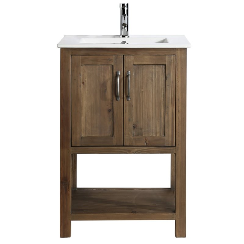 Maklaine Reclaimed Wood Walnut Single Sink Vanity Rectangular Soft Close Doors 24