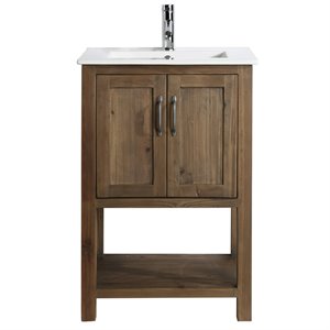 Maklaine Reclaimed Wood Walnut Single Sink Vanity Rectangular Soft Close Doors 24&quot Unassembled