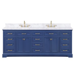 Maklaine 84&quot Solid Wood/Quartz Counter Top Double Vanity in Blue
