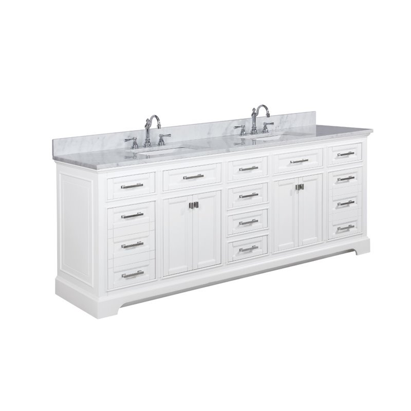 Maklaine Solid Birch Hardwood White Double Vanity Rectangular Soft Close Doors 84