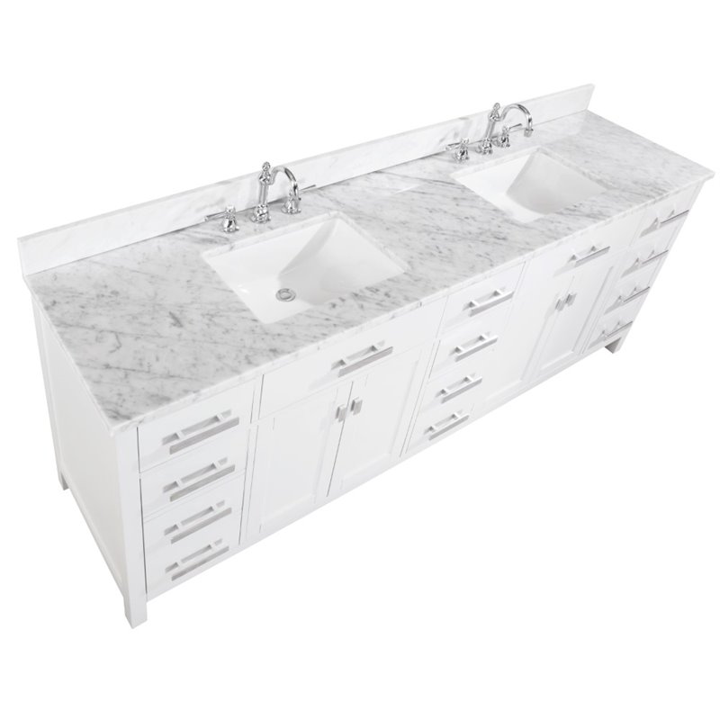 Maklaine Solid Birch Hardwood White Double Vanity Rectangular Soft Close Doors 84