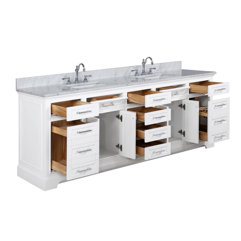 Maklaine Solid Birch Hardwood White Double Vanity Rectangular Soft Close Doors 84