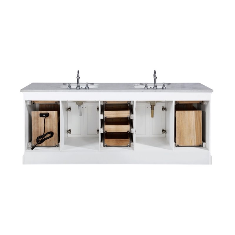 Maklaine Solid Birch Hardwood White Double Vanity Rectangular Soft Close Doors 84