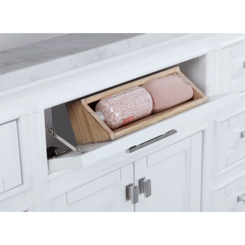 Maklaine Solid Birch Hardwood White Double Vanity Rectangular Soft Close Doors 84