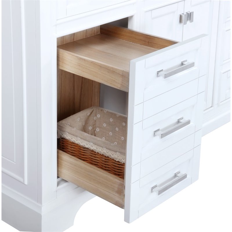 Maklaine Solid Birch Hardwood White Double Vanity Rectangular Soft Close Doors 84