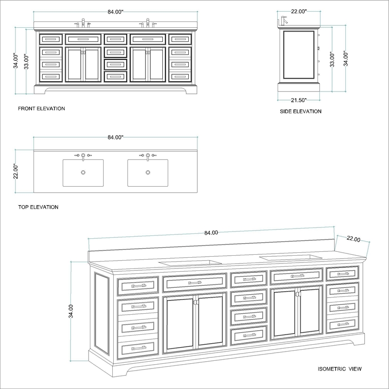 Maklaine Solid Birch Hardwood White Double Vanity Rectangular Soft Close Doors 84