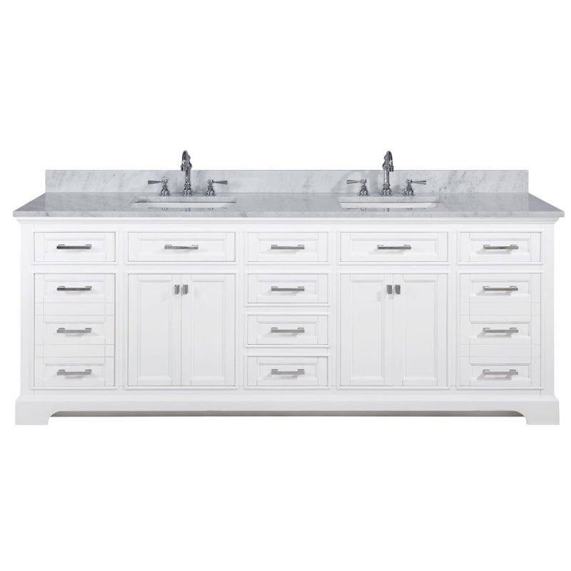 Maklaine Solid Birch Hardwood White Double Vanity Rectangular Soft Close Doors 84