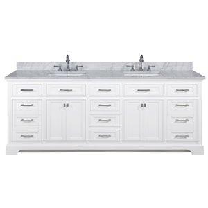 Maklaine Solid Birch Hardwood White Double Vanity Rectangular Soft Close Doors 84&quot Unassembled