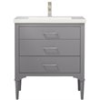 Maklaine Solid Hardwood Gray Vanity Rectangular Porcelain Sink 30