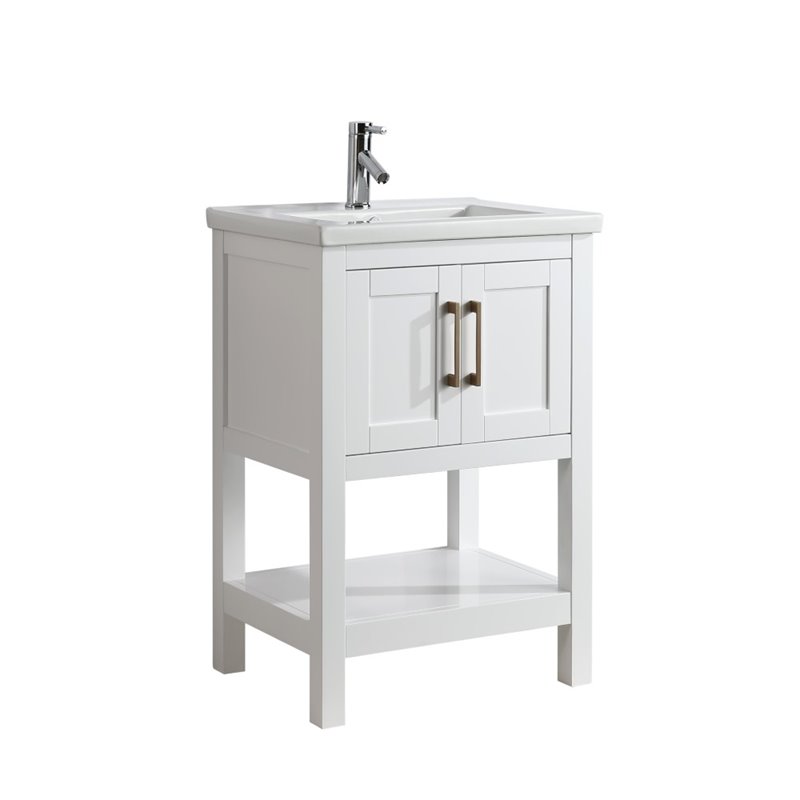 Maklaine PVC White Single Sink Vanity Rectangular Soft Close 24