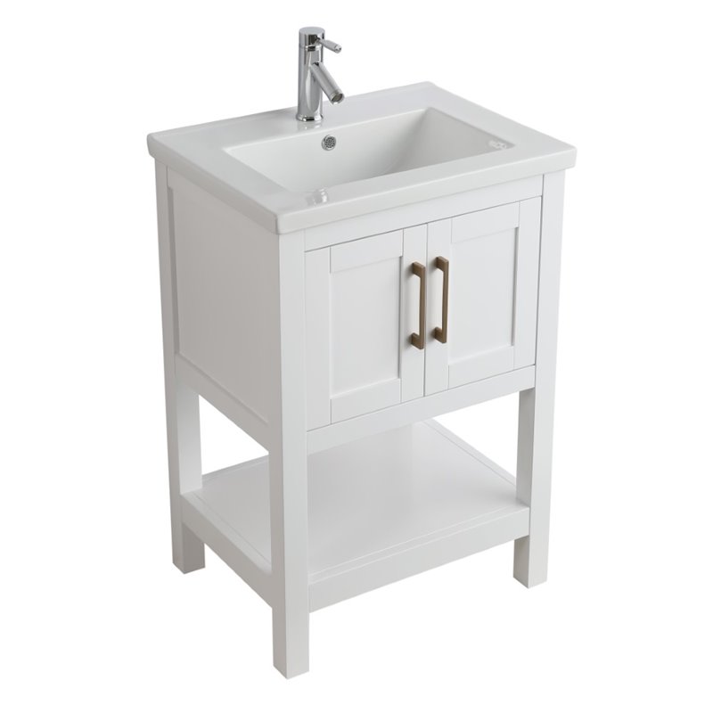 Maklaine PVC White Single Sink Vanity Rectangular Soft Close 24