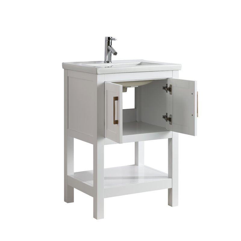 Maklaine PVC White Single Sink Vanity Rectangular Soft Close 24