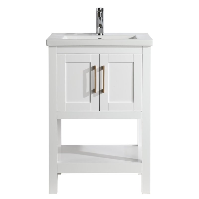 Maklaine PVC White Single Sink Vanity Rectangular Soft Close 24